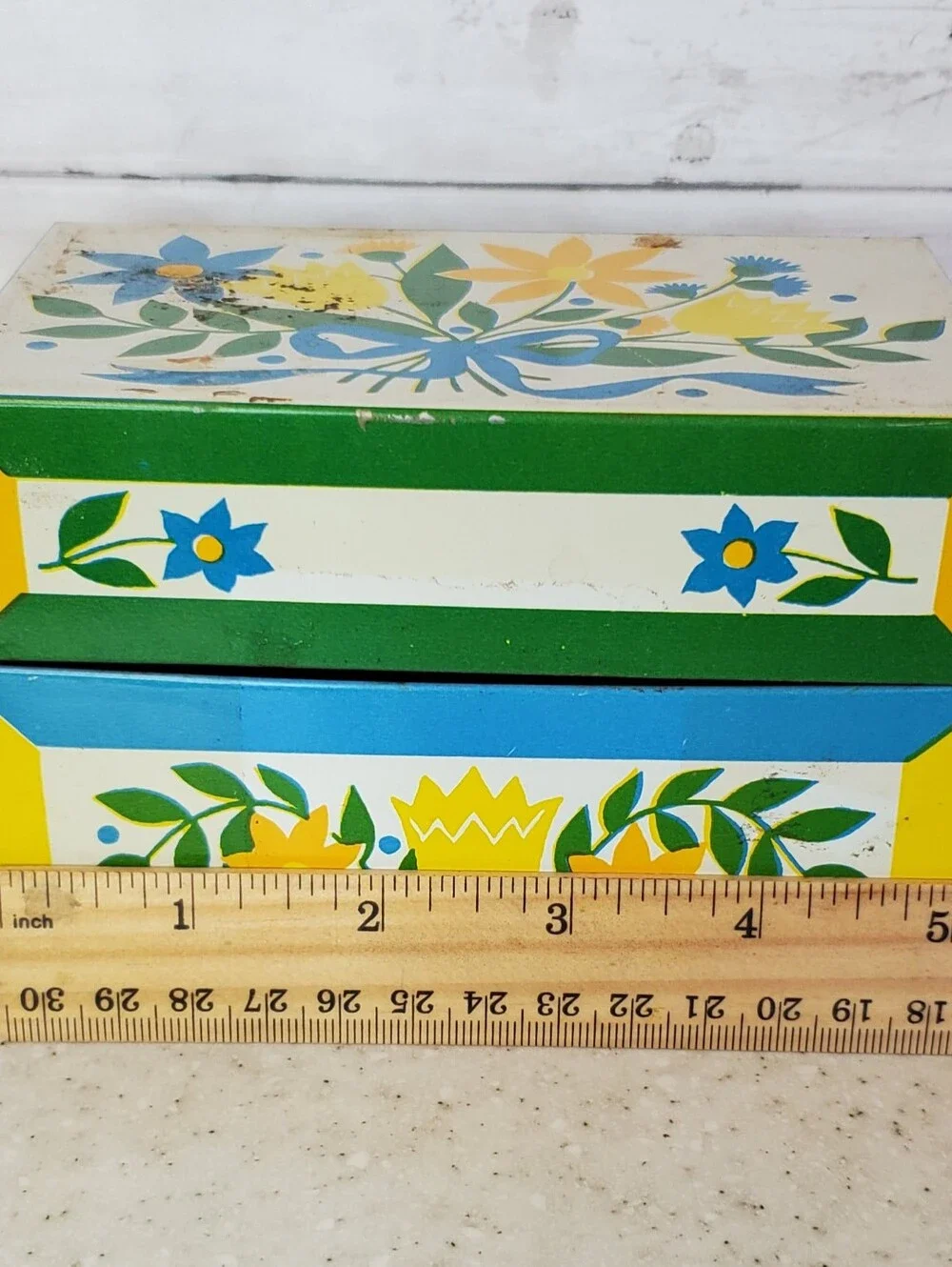 Vintage MCM Metal Recipe Box Floral Cottagecore Grandmacore Kitchen Storage Tin